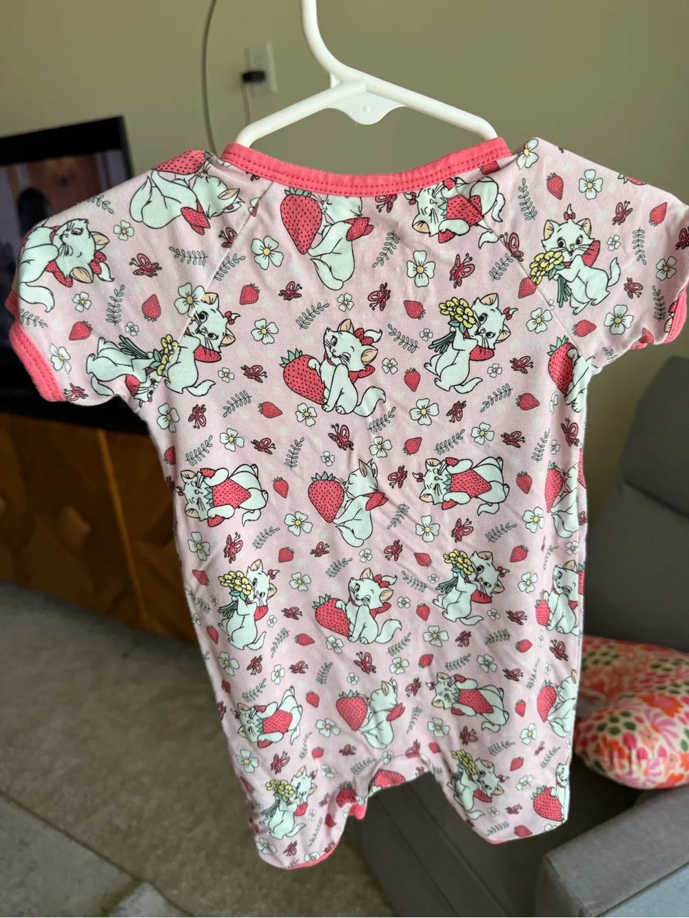 Pink Strawberry Aristocats Short-Sleeve One-Piece for Kids